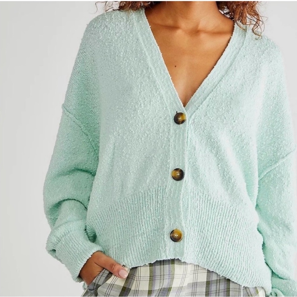 We The Free Mint Green Button-Front V-Neck Cardigan